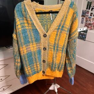 free people - orange and blue cardigan